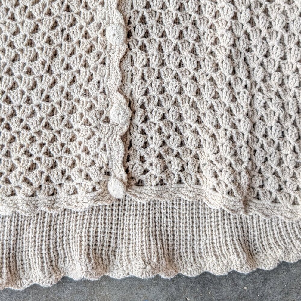 Vintage Victoria Jones Beige Open Knit Long Sleeve Cardigan Sweater large - Picture 4 of 7